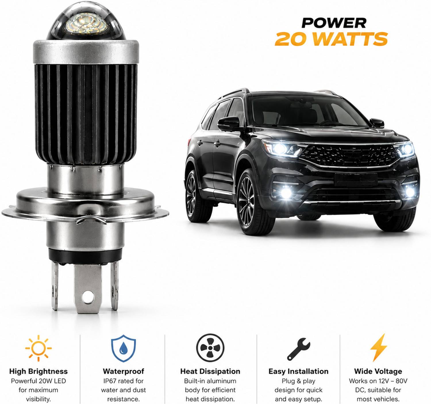 AutoPowerz L4 H4 LED Headlight (12V, 20W) - Image 4
