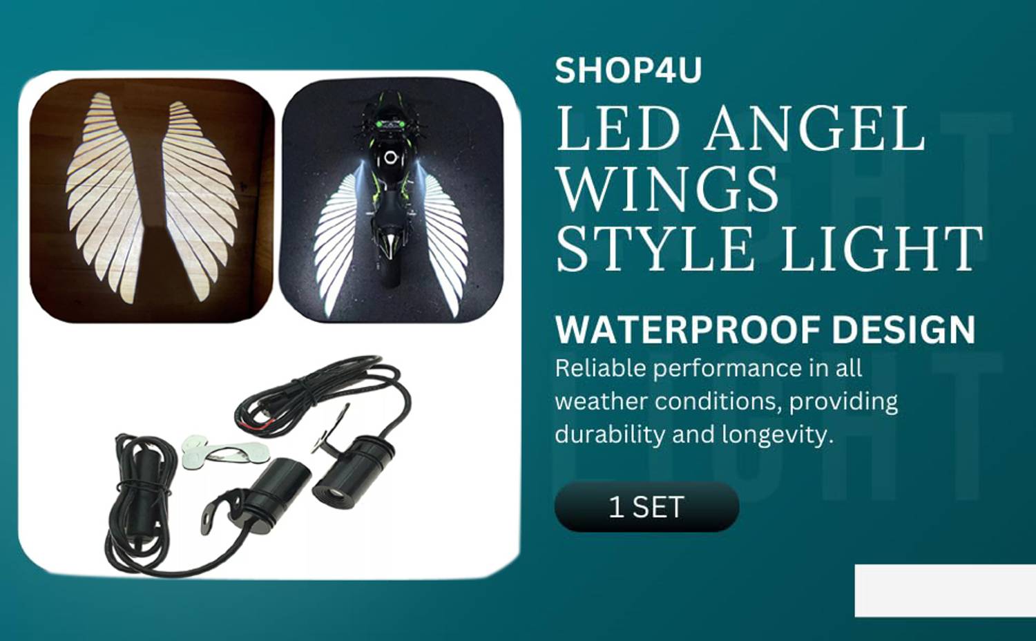 SHOP4U Angel Wings Neon Bike Lighting Projector, White - Image 2