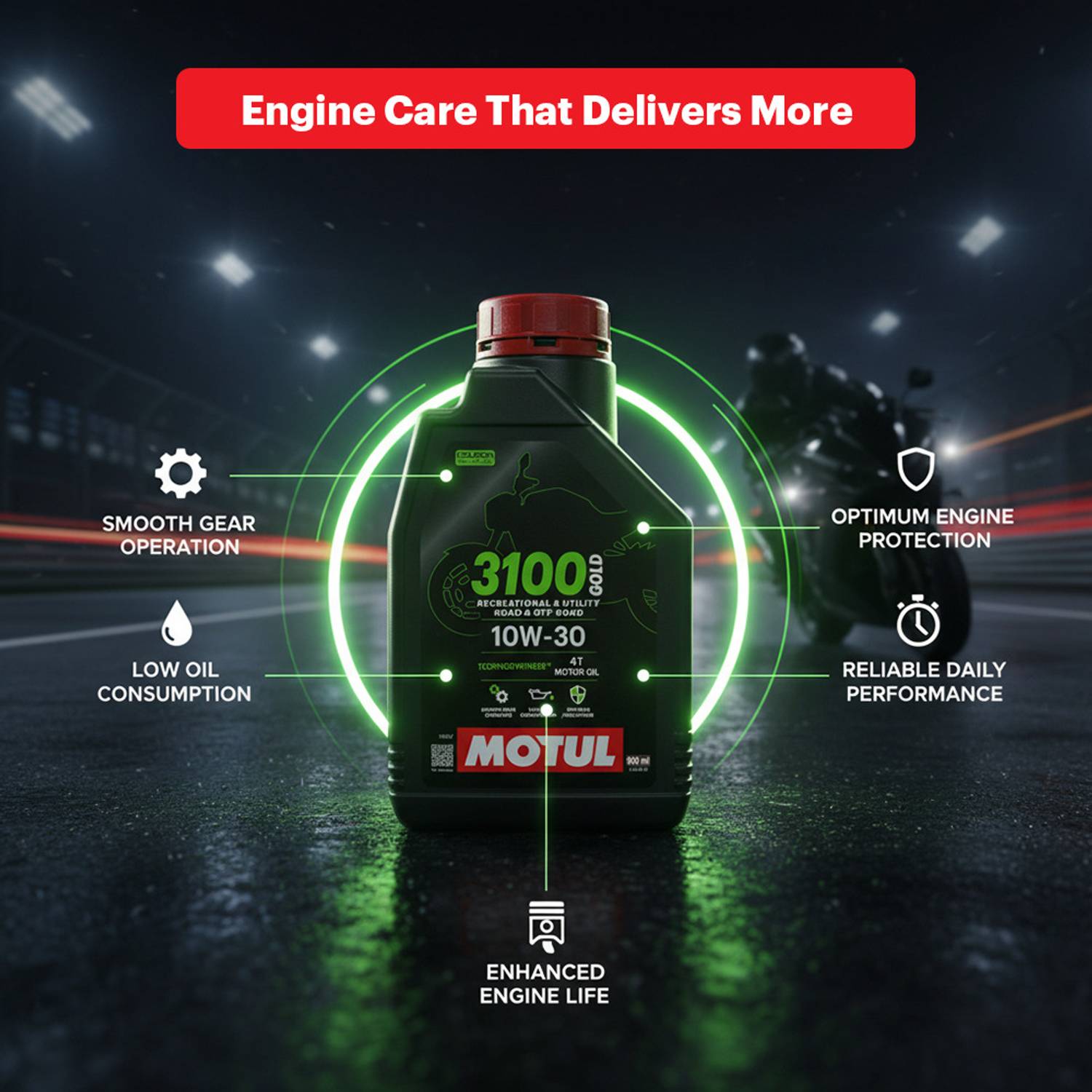 MOTUL 3100 Gold 4T 10W-30 Synthetic Blend Engine Oil - Image 3