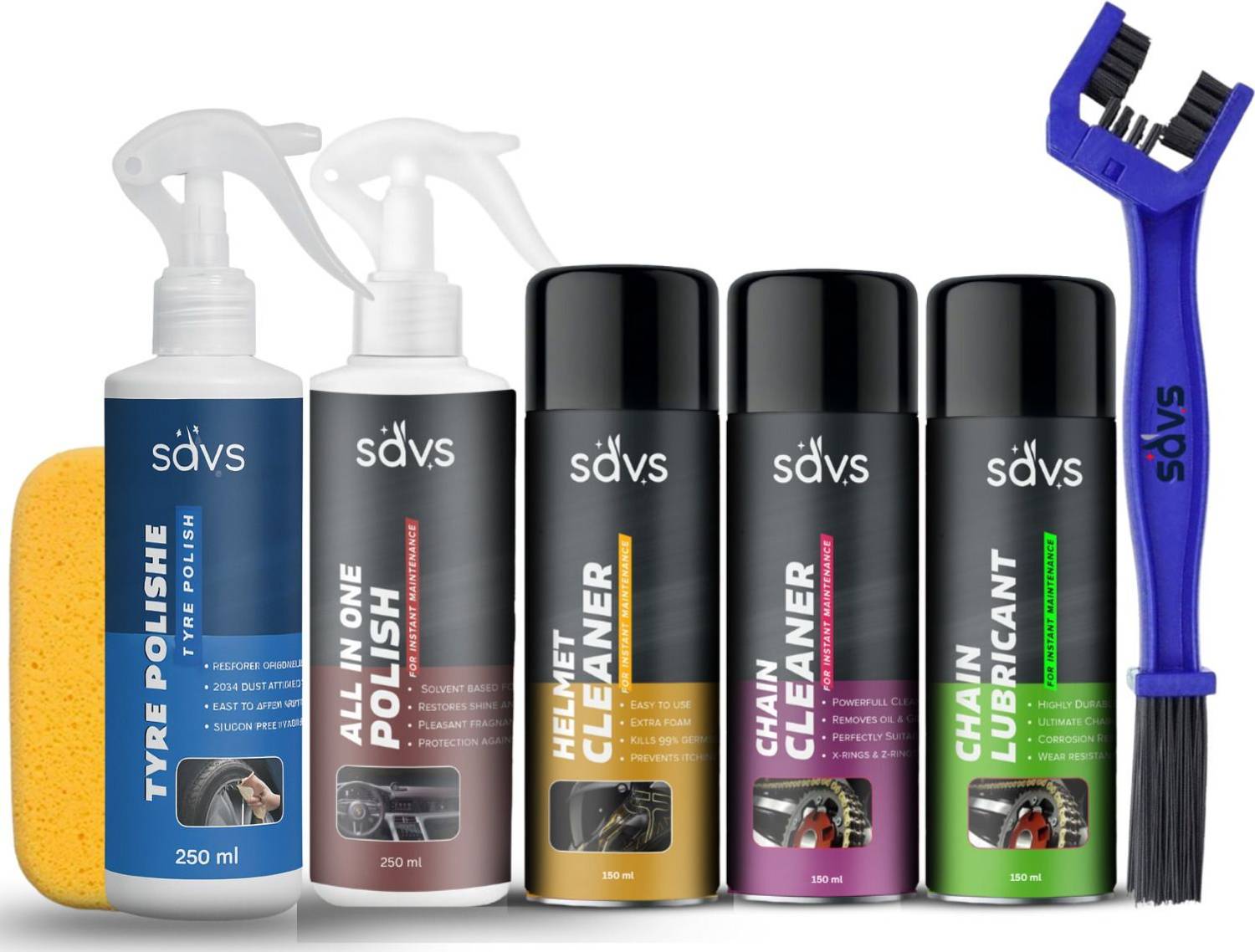 SAVS Combo of Chain Lubricant + Chain Cleaner + Helmet Cleaner + All - Image 1