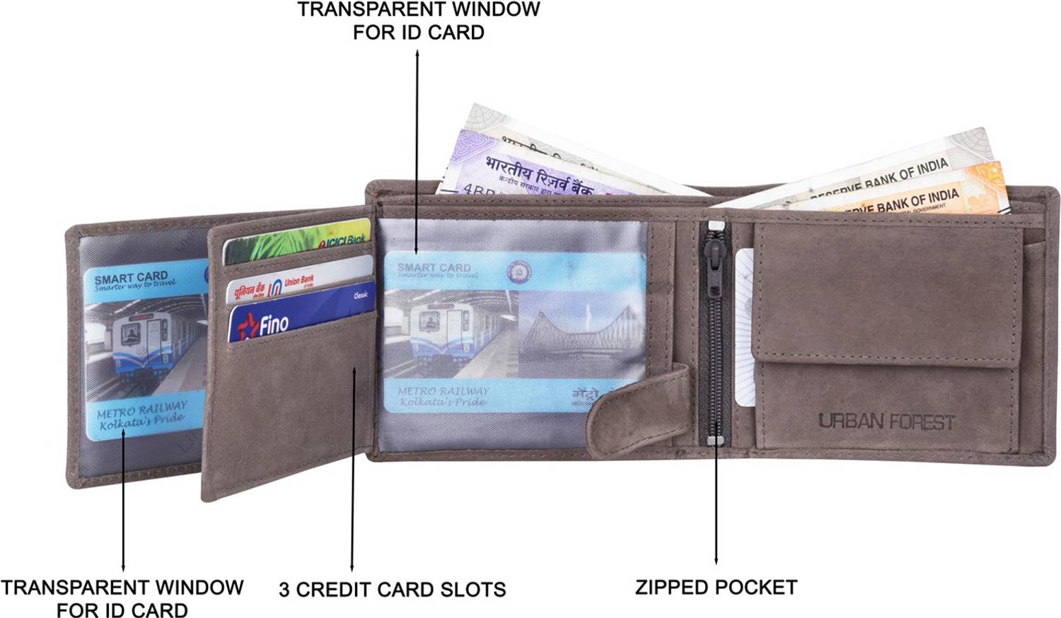 URBAN FOREST Men Grey Genuine Leather Wallet - Image 4