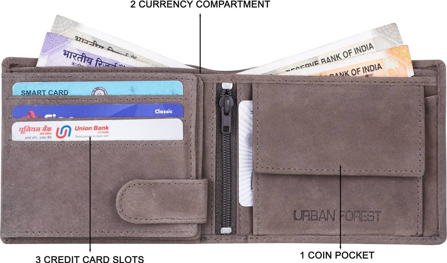 URBAN FOREST Men Grey Genuine Leather Wallet - Image 3