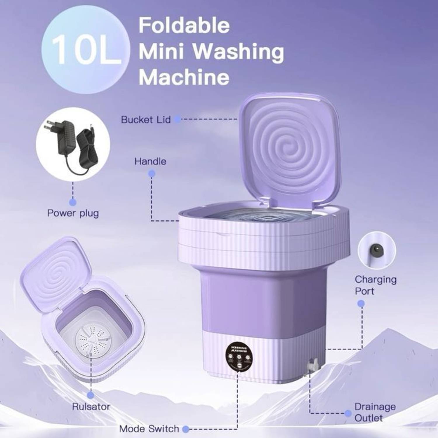 eneeva Mini 9L Portable Foldable Washing Machine - Image 2