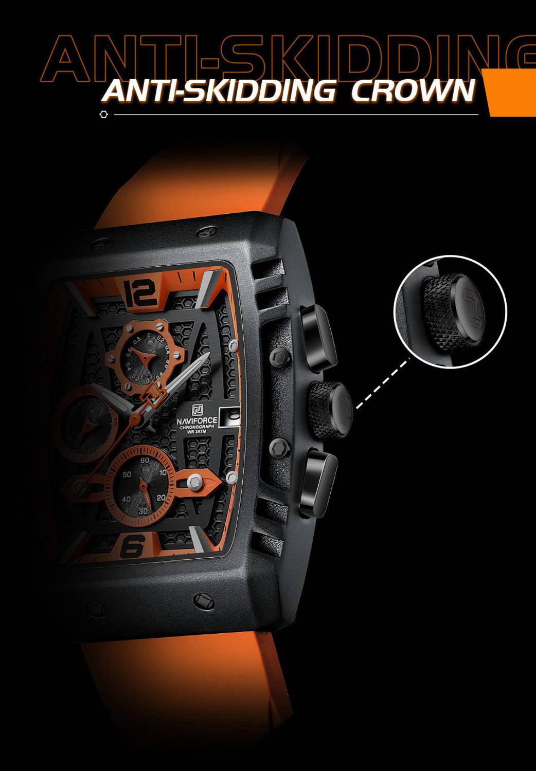 NAVIFORCE 8025 Orange Chronograph Watch - Image 2