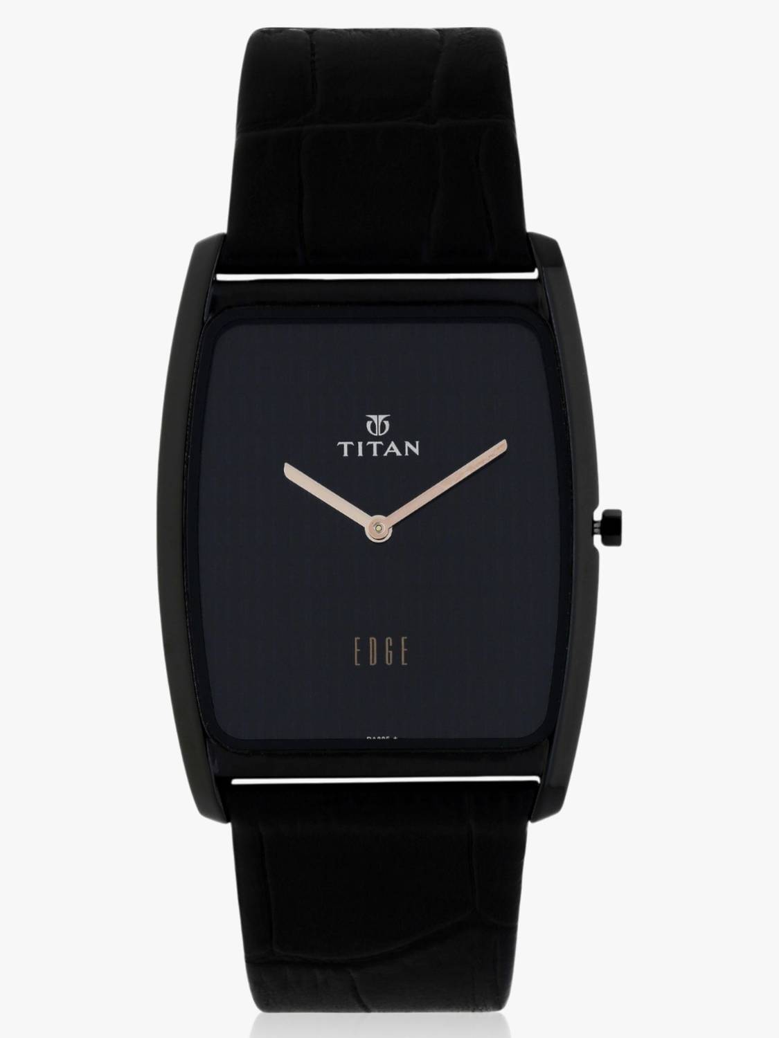 Titan Edge Quartz Black Dial Black Leather Strap Analog Watch - Men - Image 3