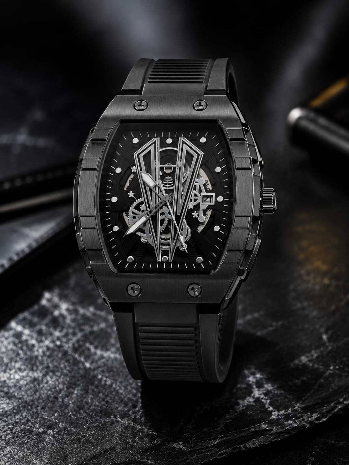 GETHUNT Premium Skeleton Analog Watch for Men Black - Image 4