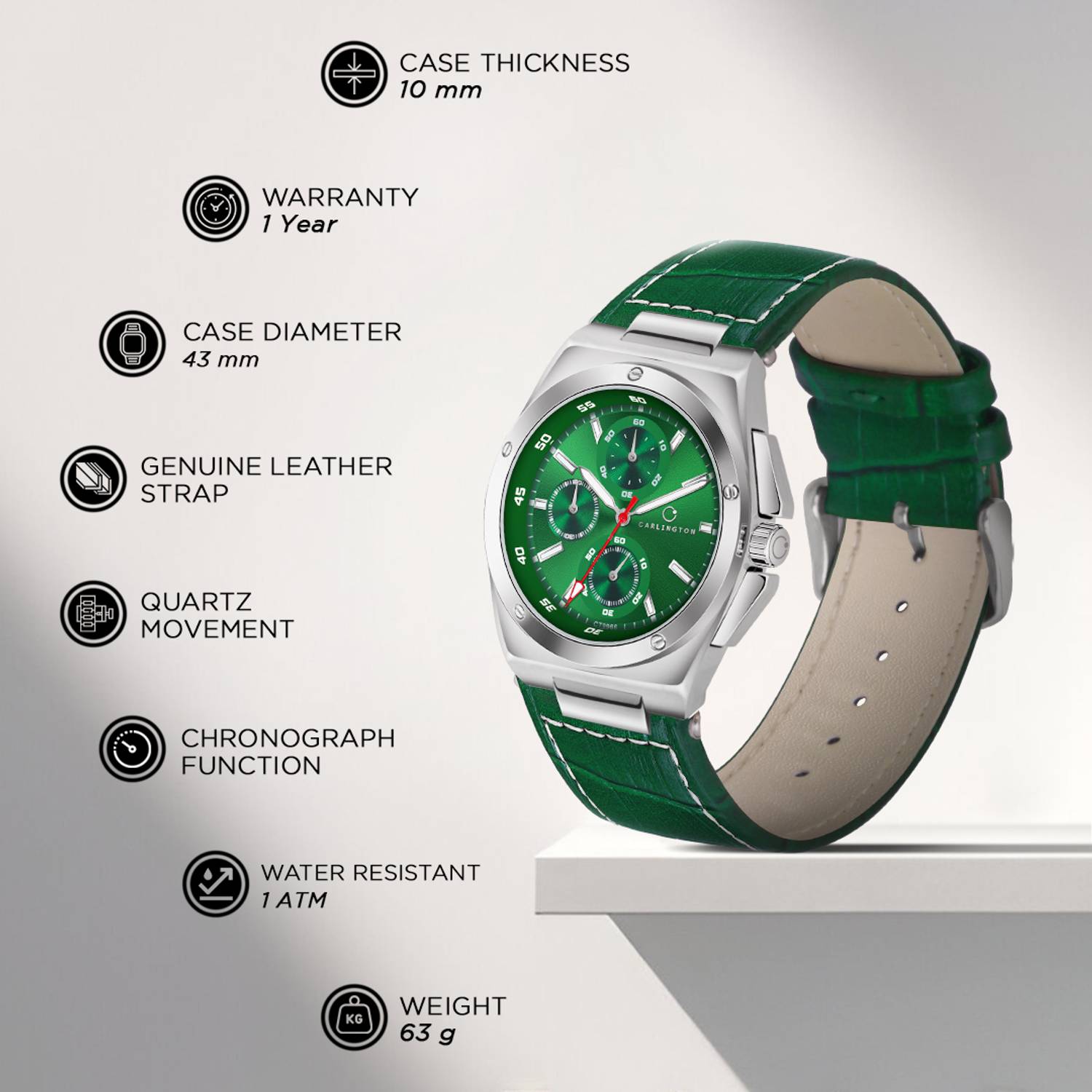 Carlington 9966 Silver Green Men's Watch - Image 5