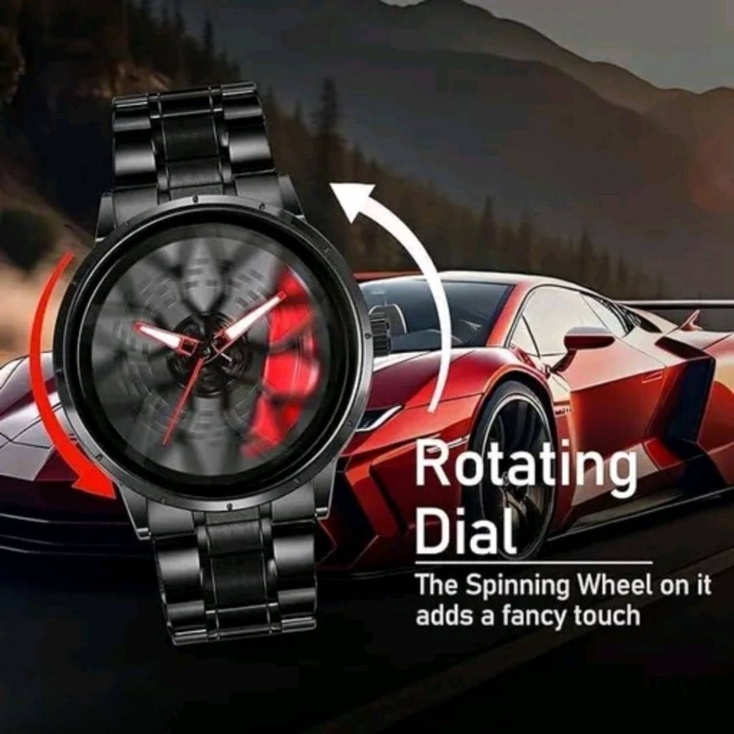 HDITA Men's Red Car Wheel Spinning Gyro Watch - Image 4