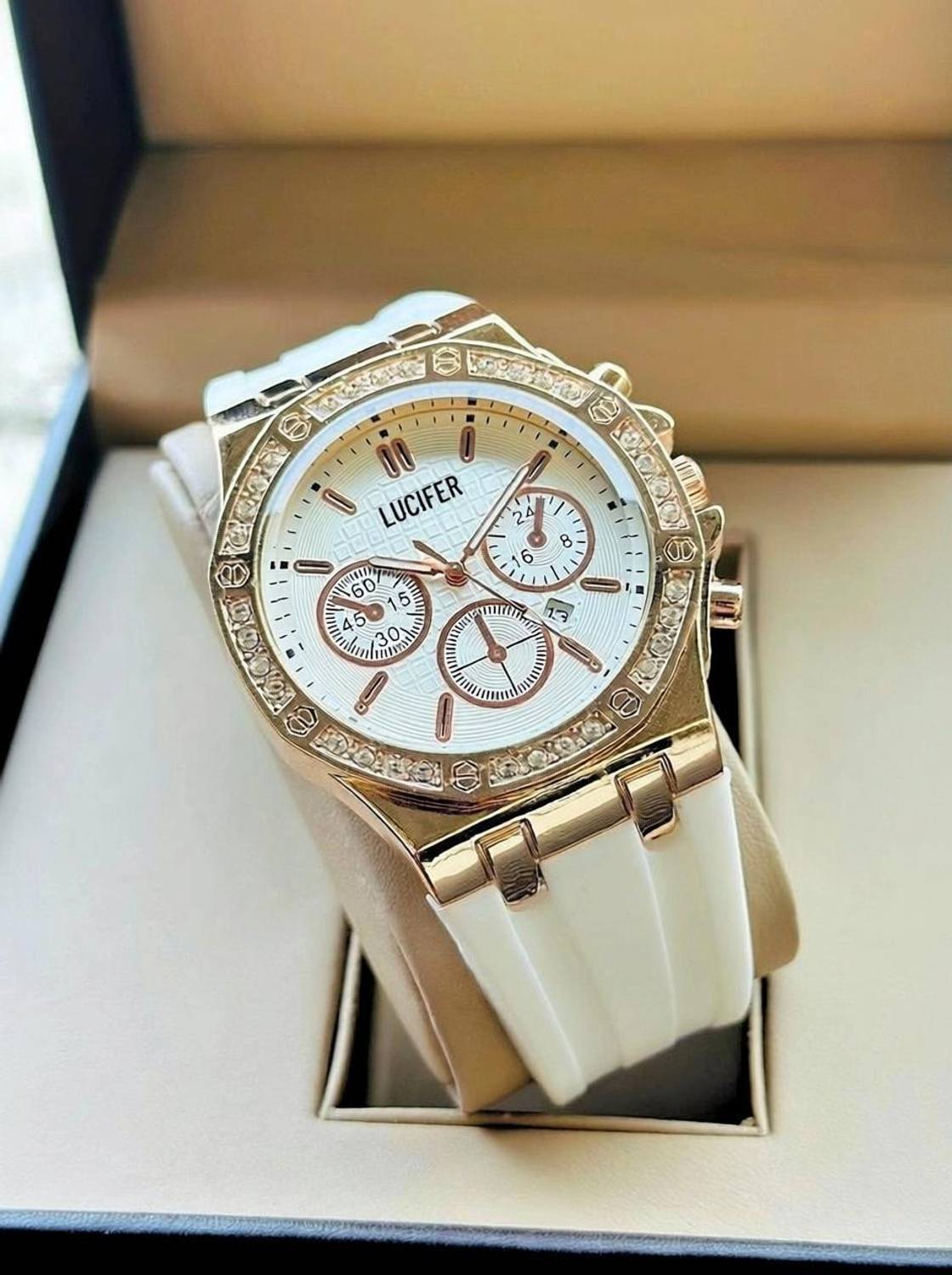 Lucifer DRM029 White Men's Watch - Rose Gold Dial, Silicone Strap