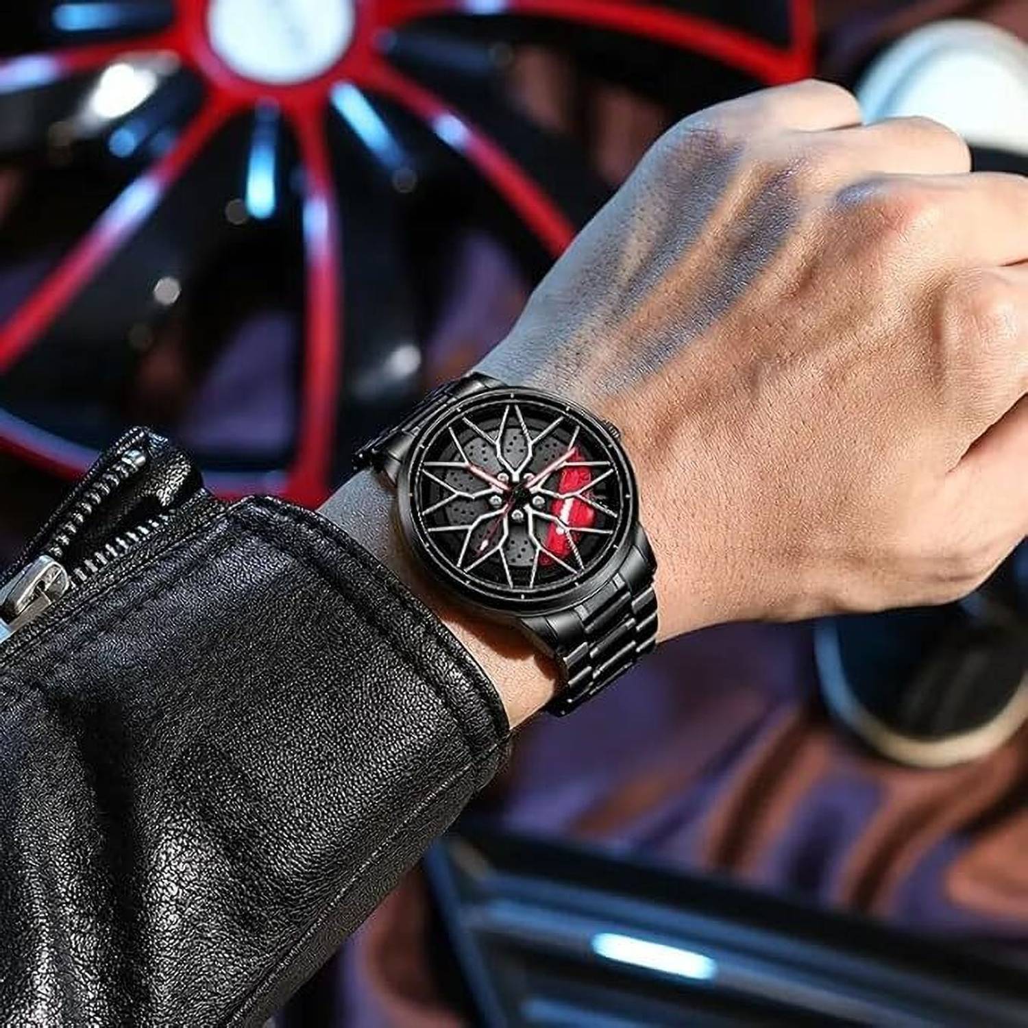 Kanvictz Spinning Car Wheel Gyro Red Watch - Image 5