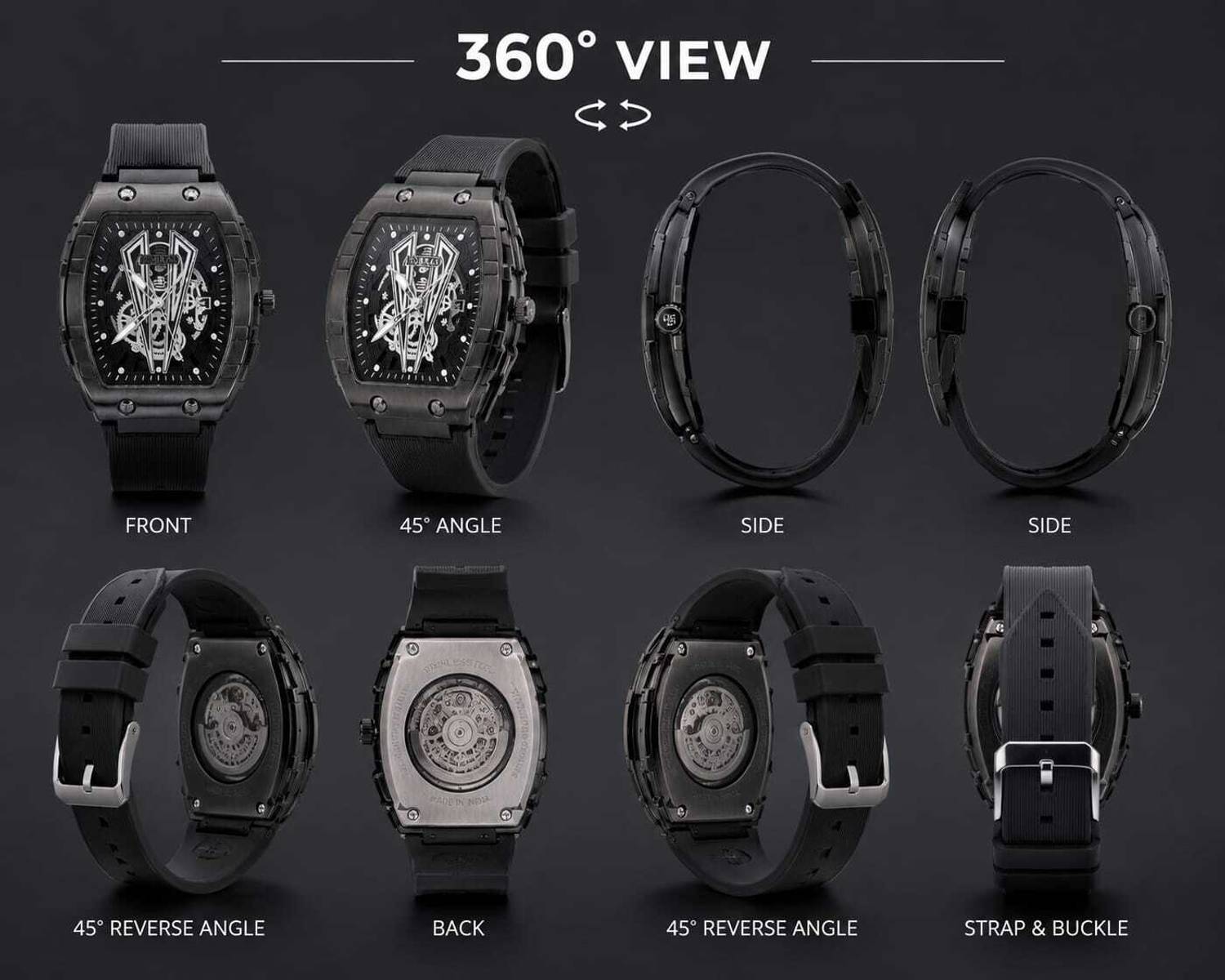 GETHUNT Premium Skeleton Analog Watch for Men Black - Image 3