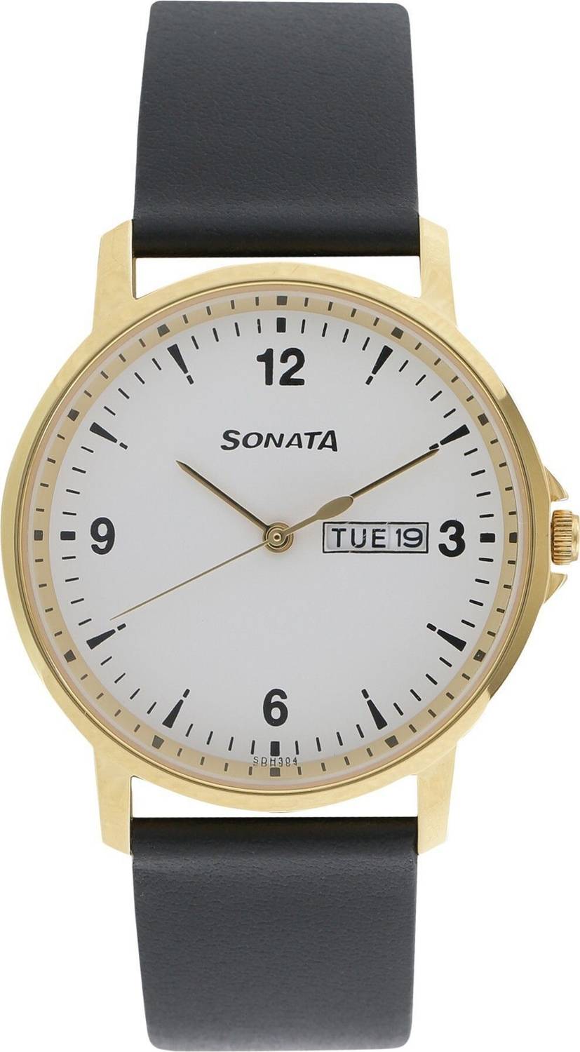 SONATA NP77083YL01W Stainless Steel Analog Watch, White Dial, Black - Image 2