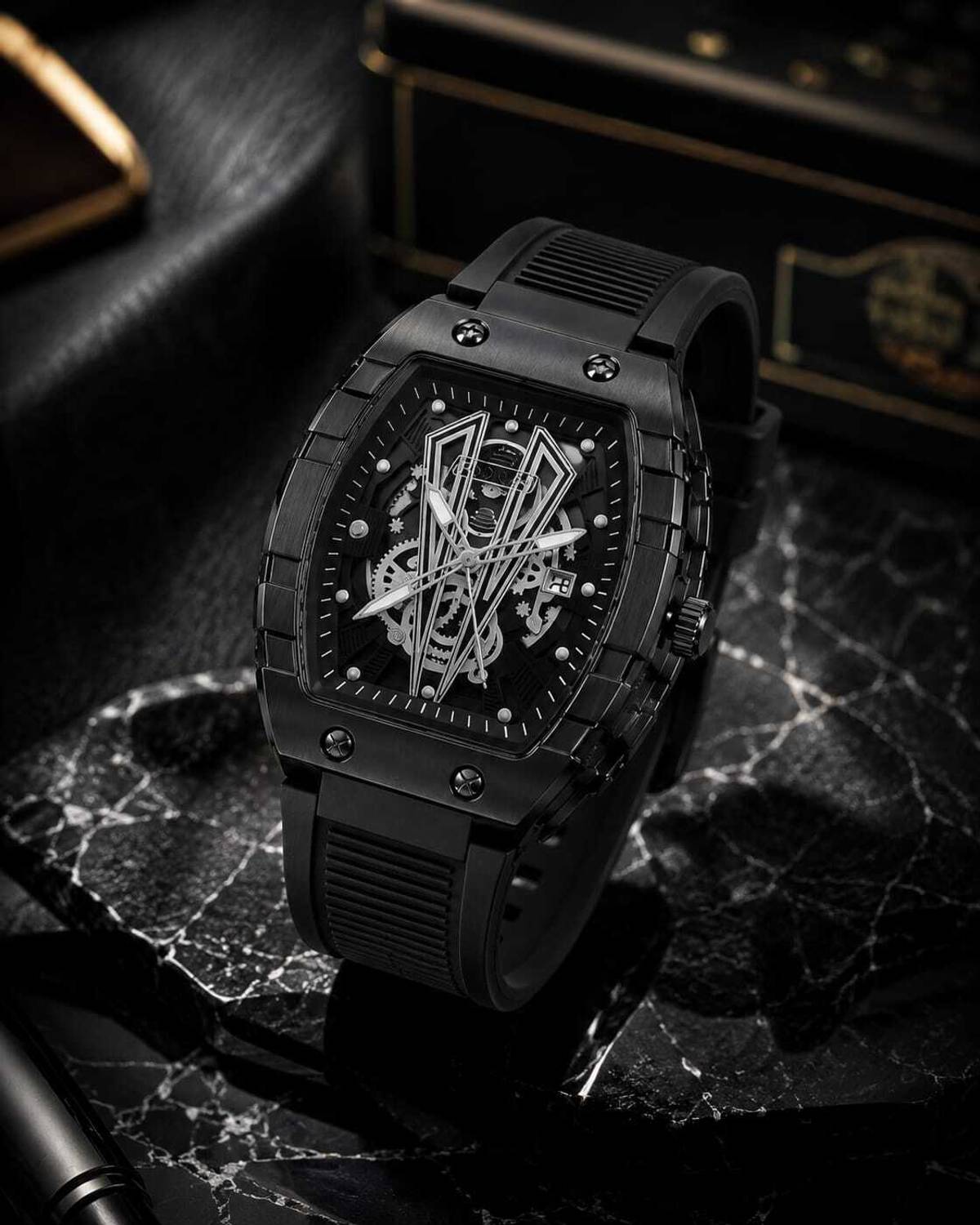GETHUNT Premium Skeleton Analog Watch for Men Black - Image 2
