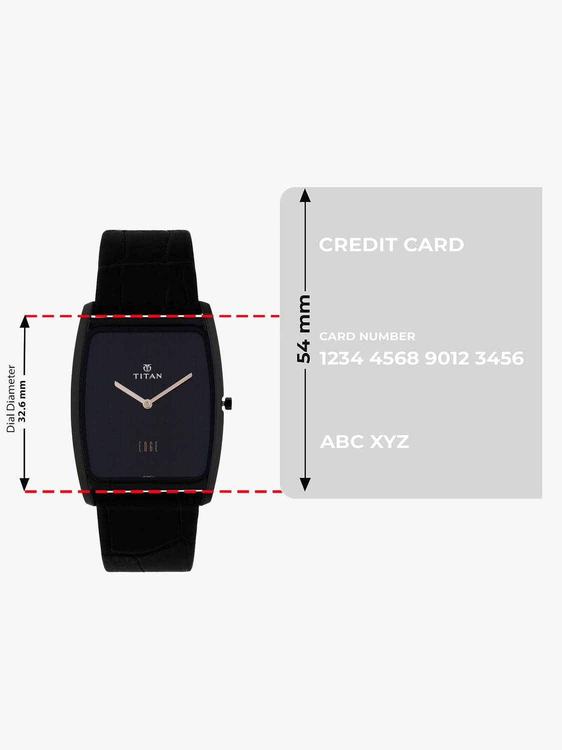Titan Edge Quartz Black Dial Black Leather Strap Analog Watch - Men - Image 4