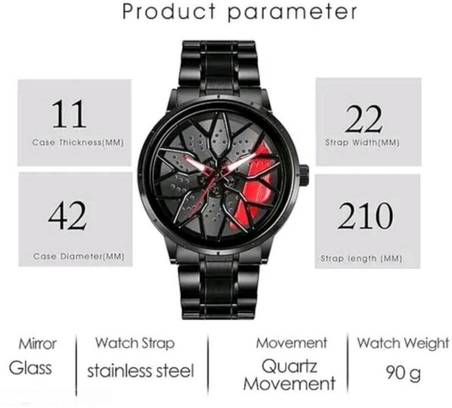 HDITA Men's Red Car Wheel Spinning Gyro Watch - Image 2