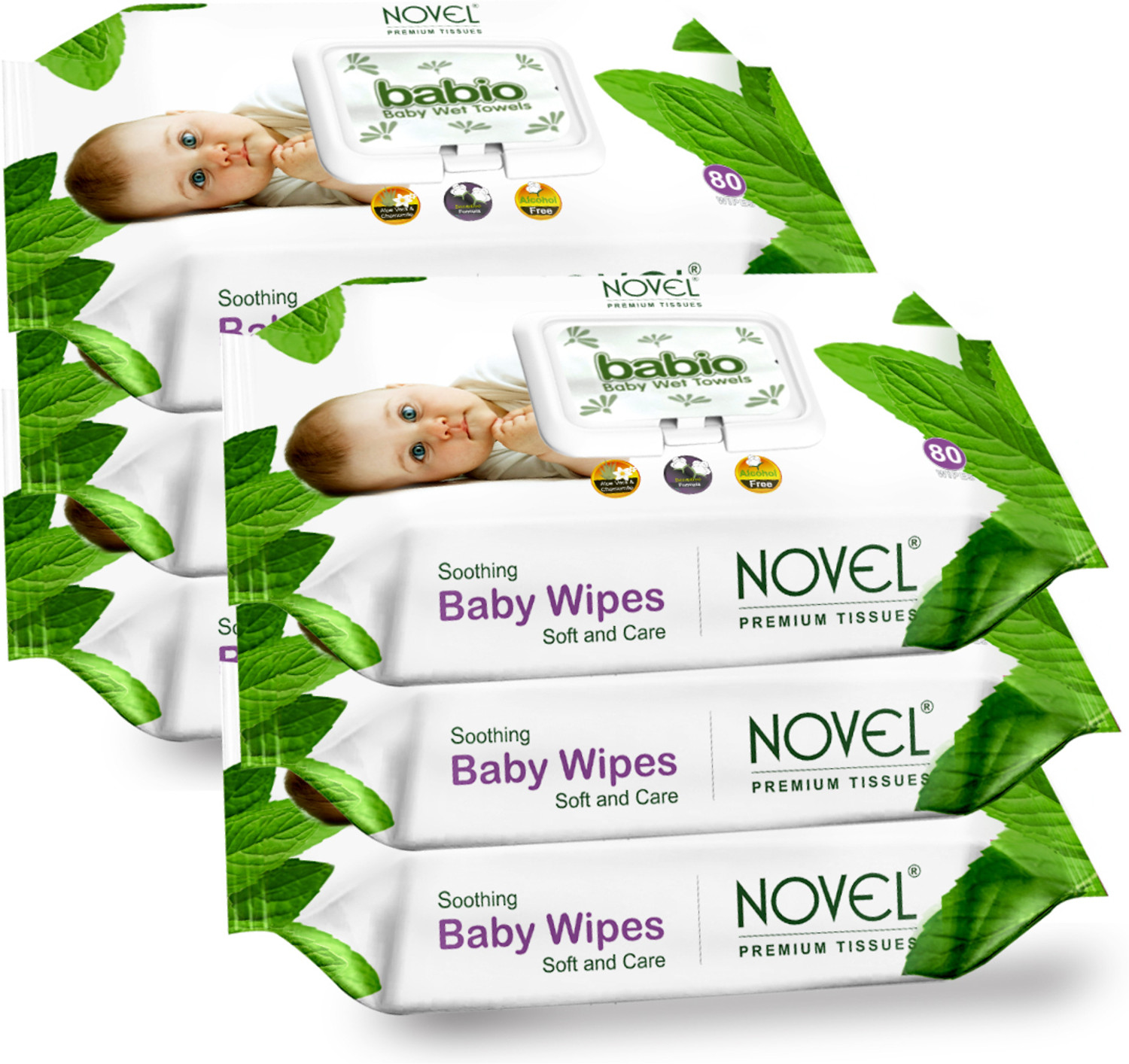 babio NOVEL Baby Wipes 80 Sheets pack of 6 | with Lid