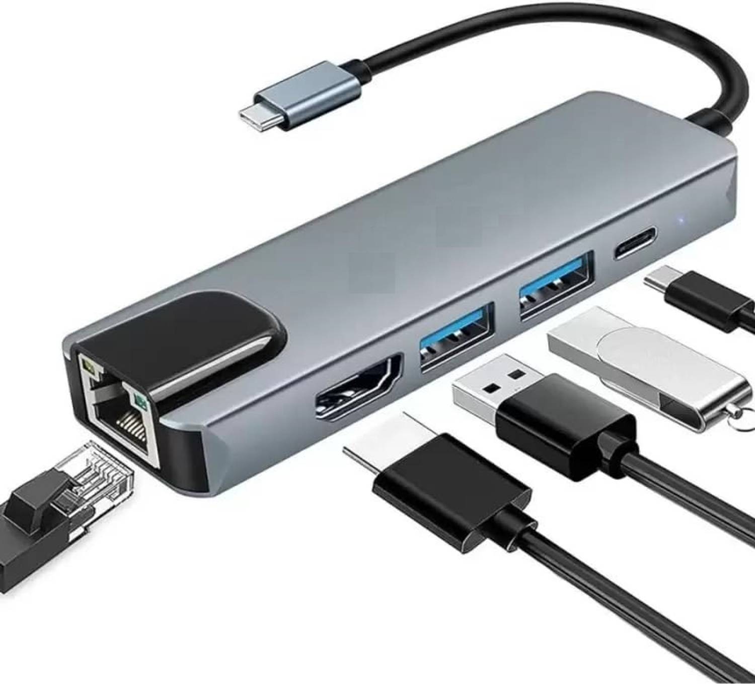 xenee 5-in-1 USB Type-C Docking Station, Silver - Image 1