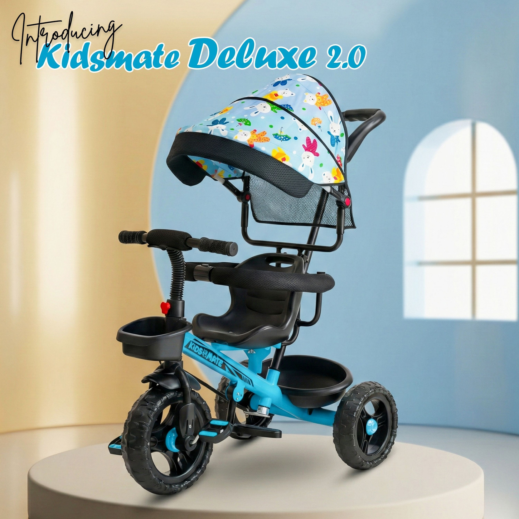 Kidsmate Deluxe 2.0 Kids Trike with Adjustable Canopy, Safety Rail & Push Handle,Tricycle 12 T (inch) Road Cycle
