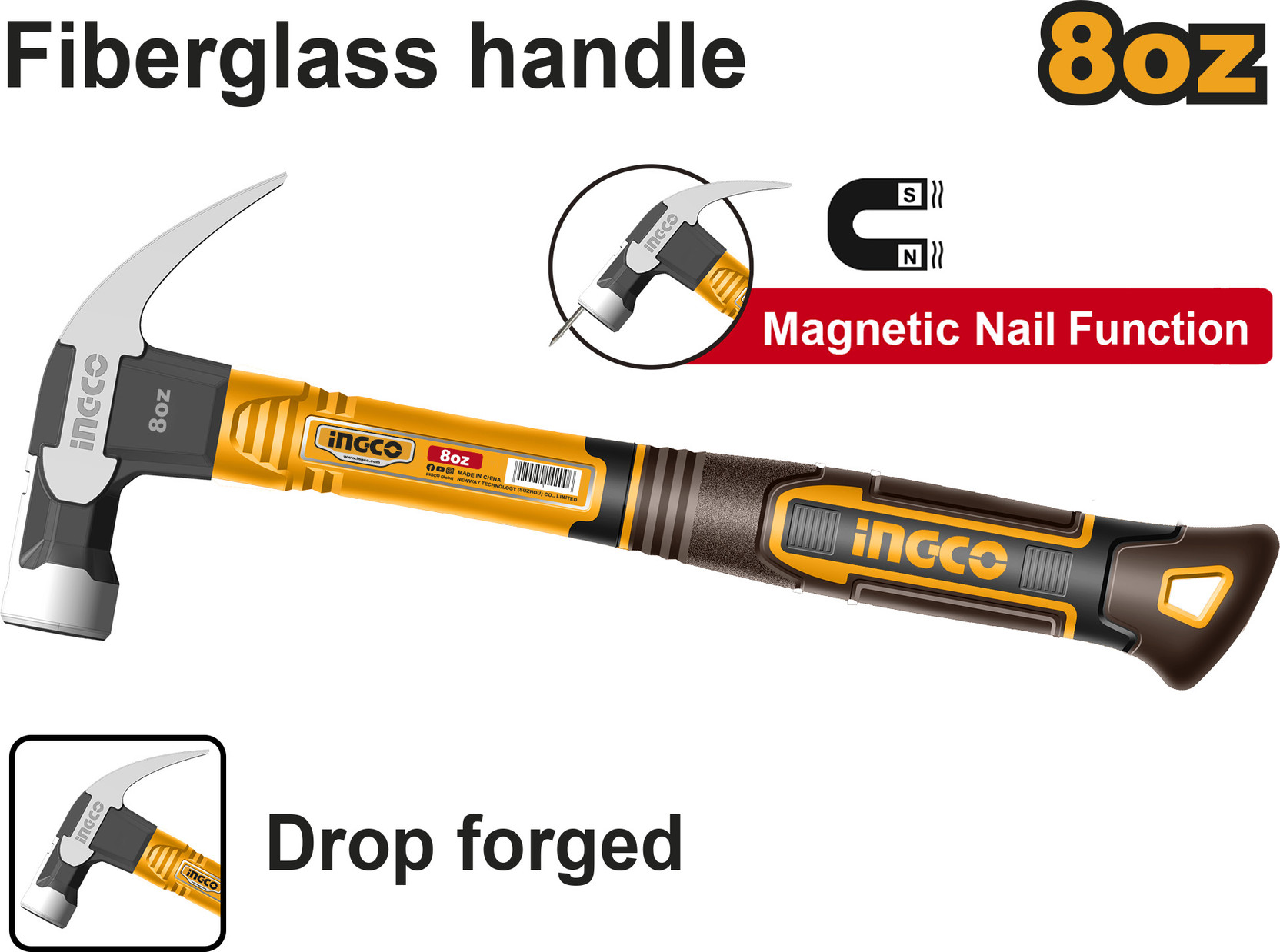 INGCO HCH81008 Straight Claw Hammer