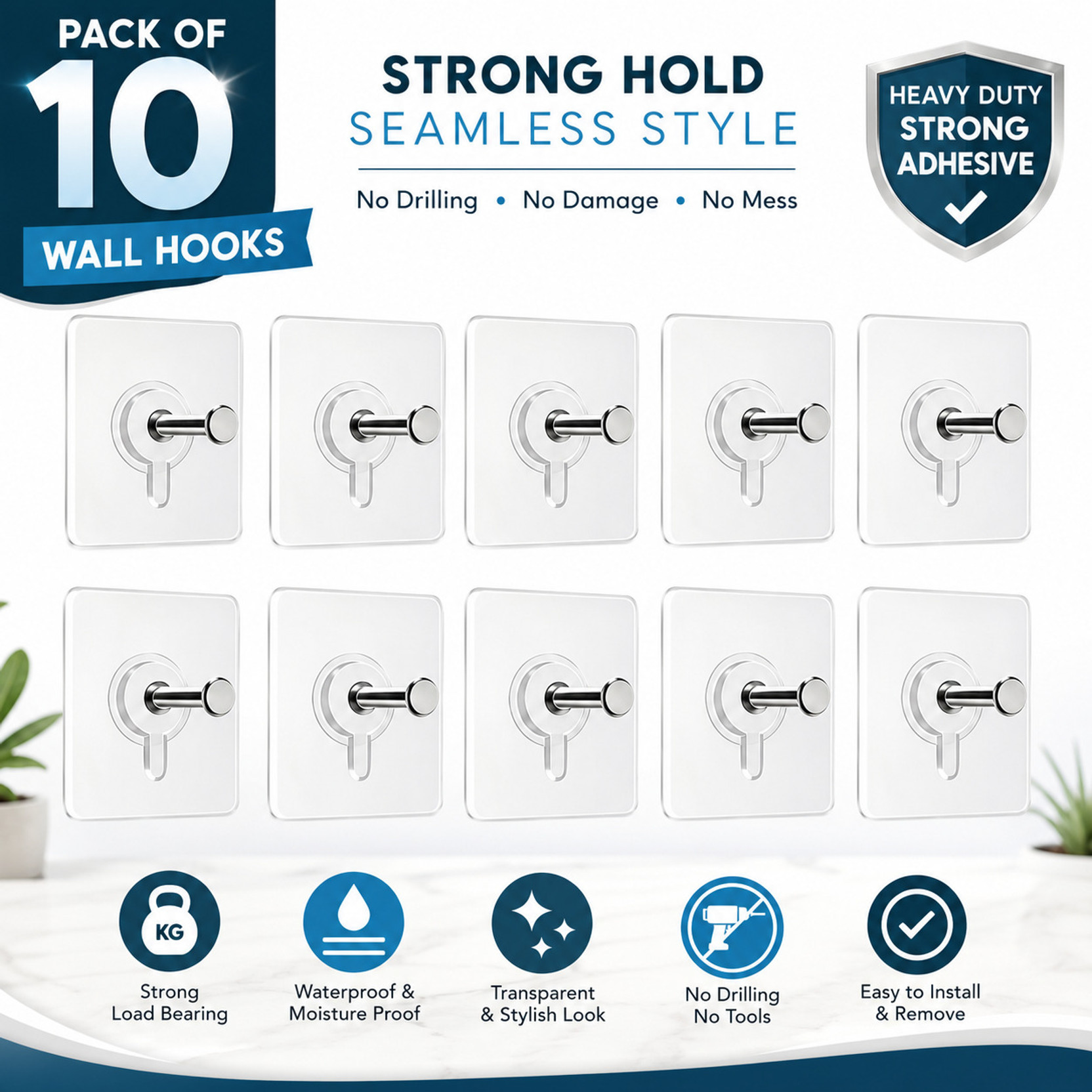 Deskart Strong Adhesive Photo Frame Wall Hooks Sticky Hanger Holder for Home Hook 10