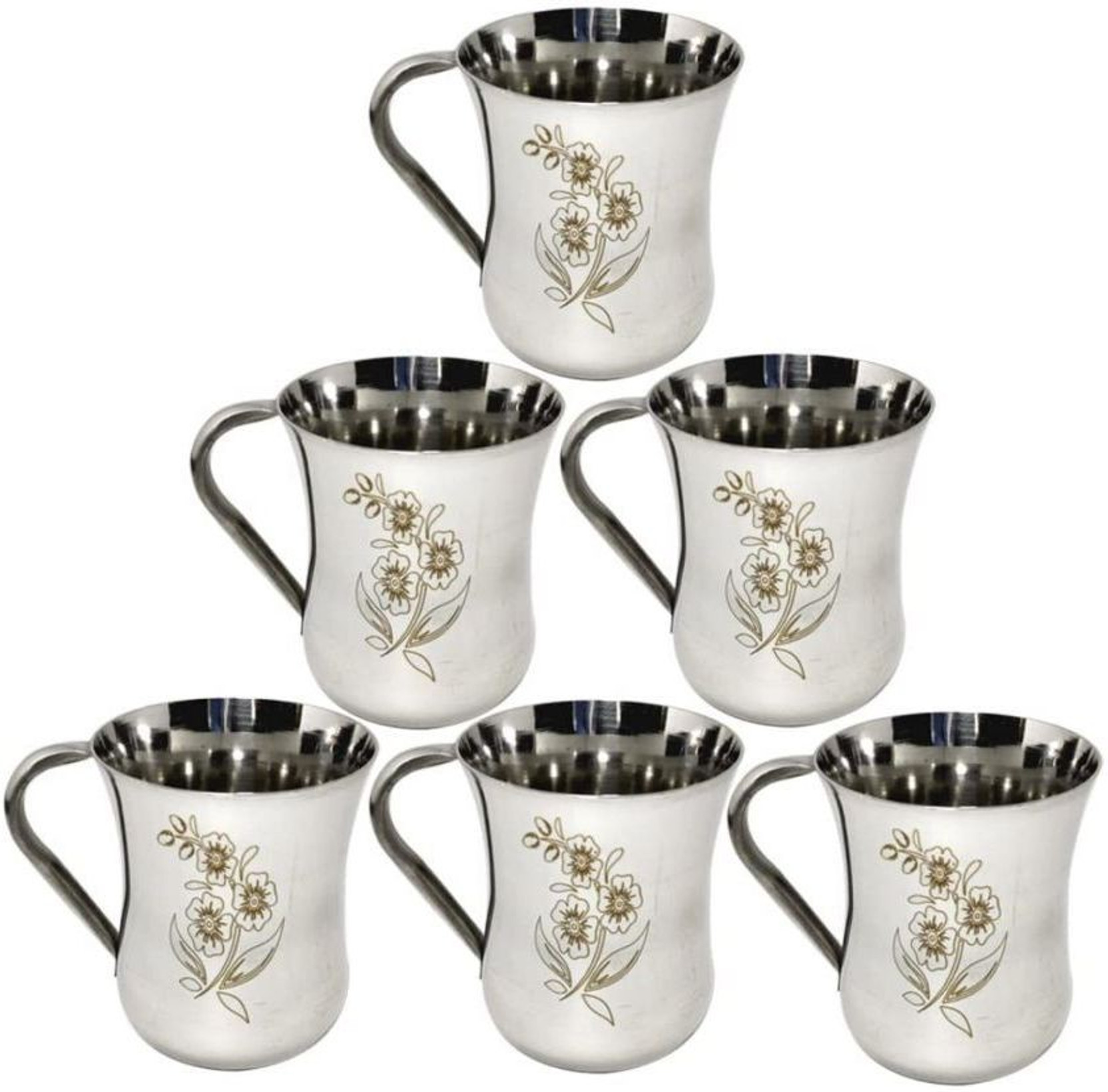 LEROYAL Pack of 6 Stainless Steel Tea/Coffee Cup /Glass with Handle | Designer