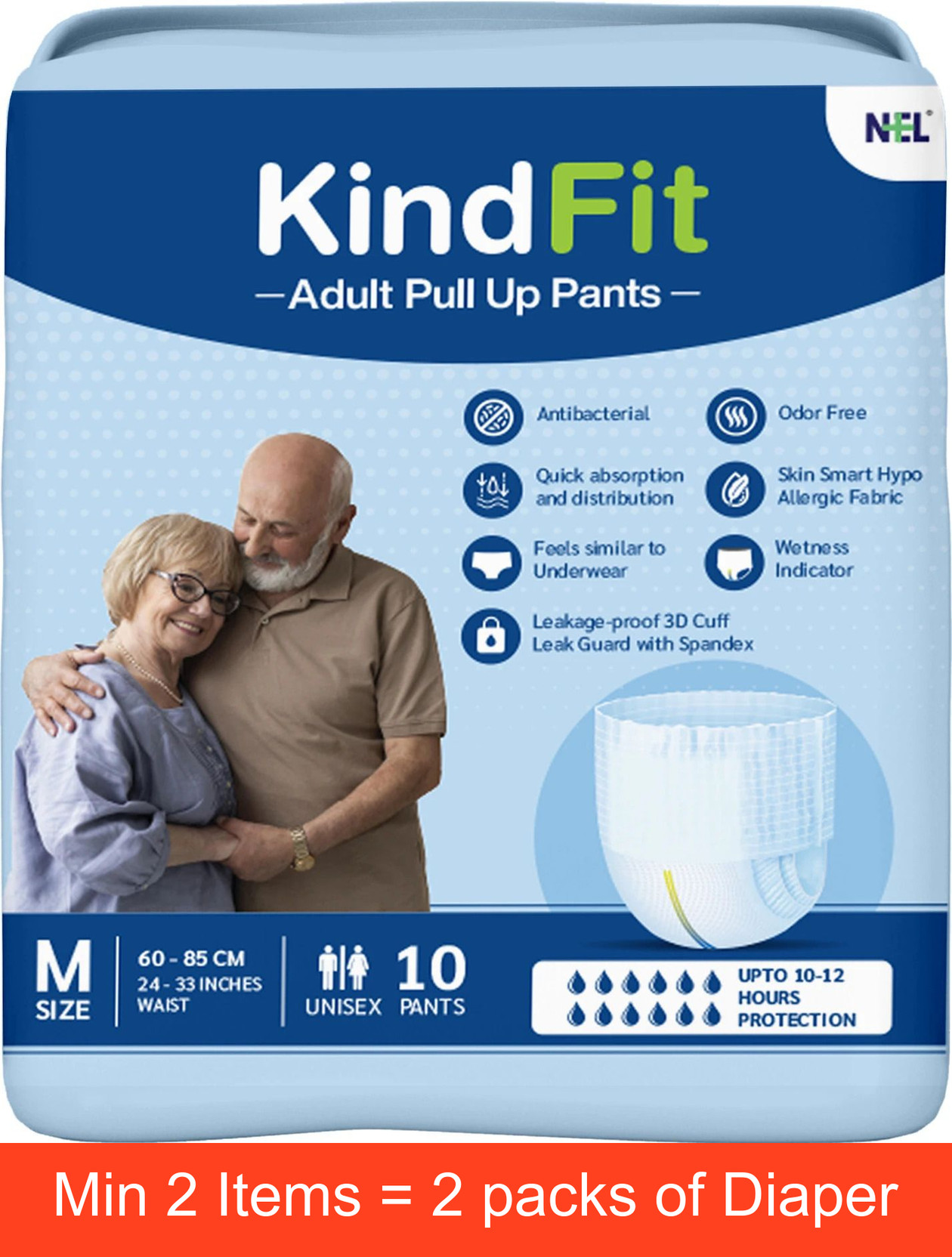 Kindfit Pull UP Pants,Medium,Waist Size (60-85 Cm |24 -33 Inch) Adult Diapers - M