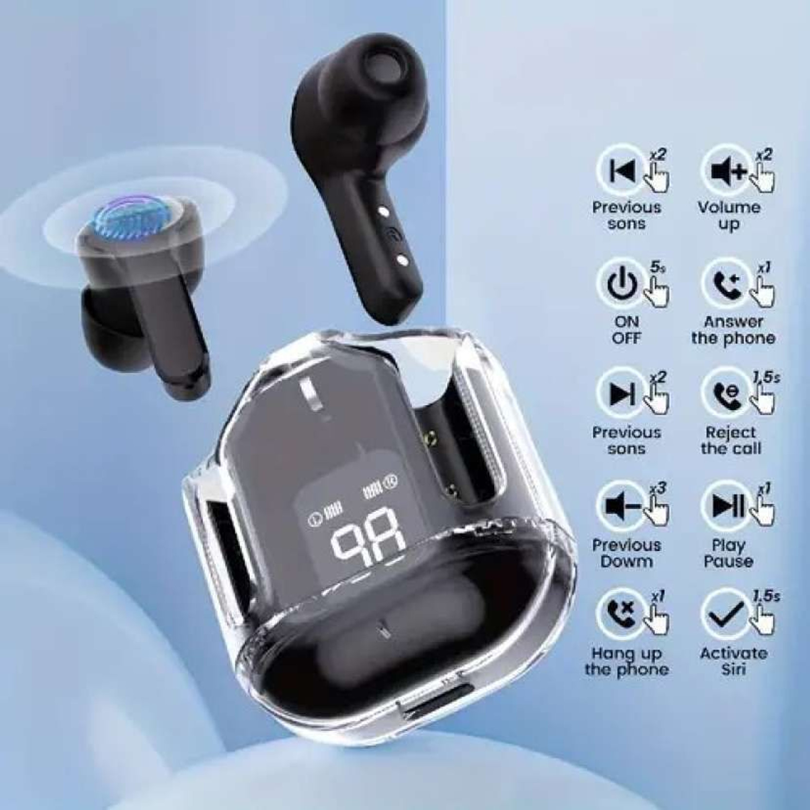 Gwalbros Ultra Pods TWS Earbuds with 40H Playback and Transparent Display