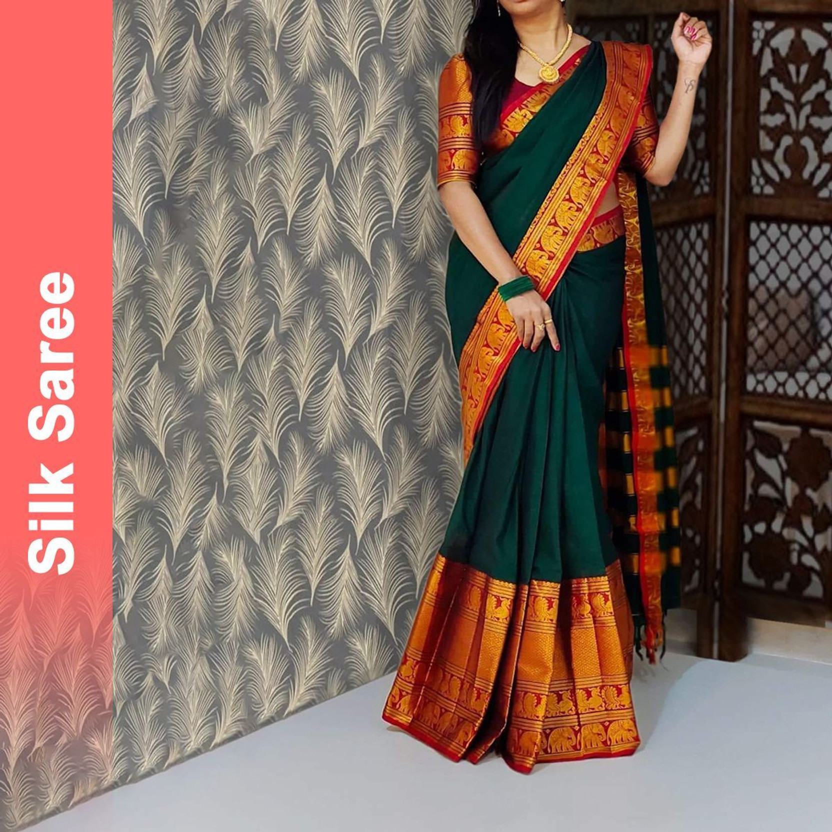 Karnav Fashion Woven Bollywood Cotton Silk Saree with Unstitched Blouse