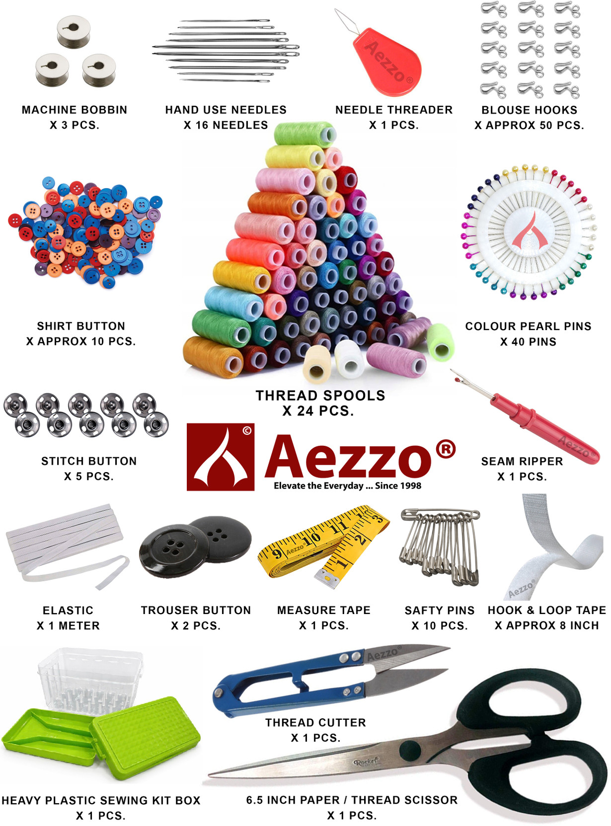 Aezzo Double Layer Multipurpose Tailoring Sewing Kit Box with all Accessories. Sewing Kit