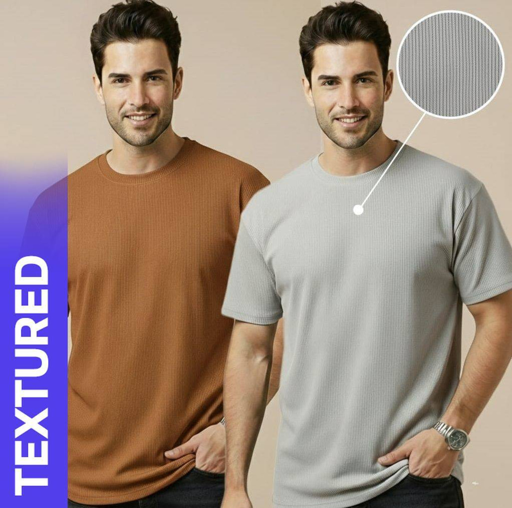 Fashion Globe Self Design Men Brown, Grey T-Shirt
