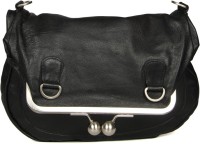 Goguava Leather Bag With Clasp Closure Sling Bag Black