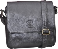 B-World Men Black Genuine Leather Sling Bag