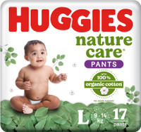 Huggies Nature Care Premium Baby Diaper Pants Made with 100% Organic Cotton , (9-14 Kg) - L