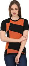 United Colors of Benetton Printed Round Neck Casual Women Black, Orange Sweater