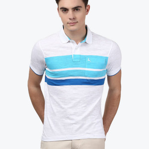 PARX Striped Men Polo Neck White, Blue 