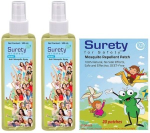 Surety for Safety Anti Mosquito Spray (100ml) (Pack of 2) + Mosquito  Repellent Patch 20 - Buy Baby Care Products in India 