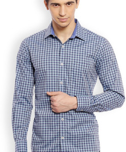 Raymond Men Checkered Casual Blue, Grey