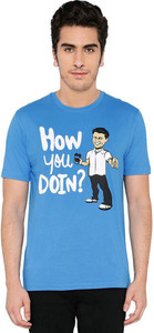 Printed Couple Round Neck Blue T-Shirt 