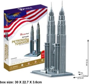 Cubic Fun Turm Hochhaus Skycraper Tower 3D Puzzle Petronas Towers 51,5cm hoch 