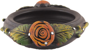 Ciotola Decorativa In Terracotta Fatta A Mano, Nera, Media (diametro 15,2 Cm), Uruli Indiana, Artigianato