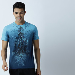 HUETRAP Printed Men Round Neck Blue T 