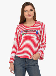 MENTOR Printed Women Round Neck Pink T 