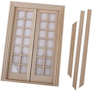 1:12 Dollhouse Miniature Wood Wooden Double Door Can Be Painted 13.6*1.3*19.5cm