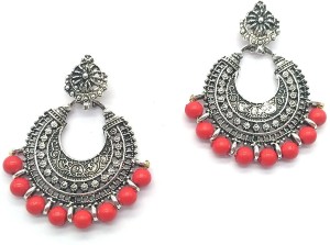 Traditional Jewels Oxidized Chandbali Earrings with white Beads German Silver Plated Antique Finish Chandelier Earrings for Girl and Women