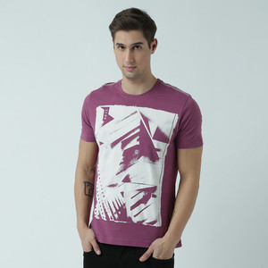 HUETRAP Printed Men Round Neck Maroon T 