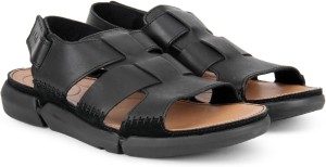 CLARKS Trisand Bay Black Men Sports Sandals - Black Color CLARKS Trisand Bay Black Leather Men Sports Sandals Online at Best Price - Shop Online for Footwears in