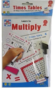 20 Wipe Clean Educational Learning Worksheets with Pen Kids Numbers Times Tables 