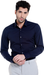JONES Men Solid Casual Blue Shirt 