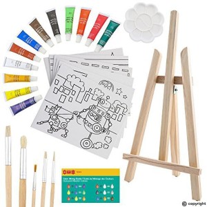 Artkey Pre Drawn Canvas For Painting, X 7” Printed Canvas To Paint Canvas  Set, Pack Of 39-3 Stretched Canvas, 24 Acrylic Paint Pots, Paintbrushes