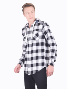 Men Checkered Casual White, Black Shirt 